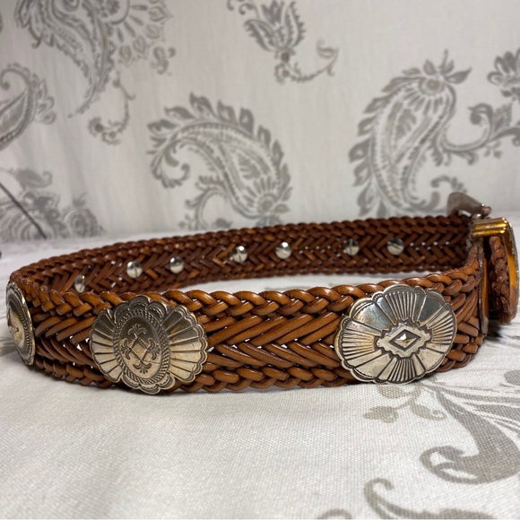 Fossil Brown Woven Belt with Silver Accents - Picture 3 of 16